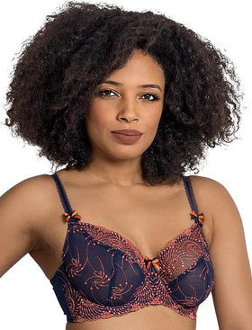 Fit Fully Yours Nicole See-Thru Lace Underwire/Navy Coral Bra (#B2271)